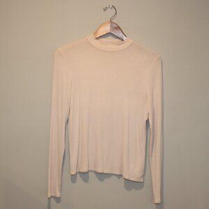 American Eagle Soft & Sexy Rib Mock Neck Cream Long Sleeve